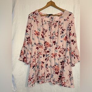 Lane Bryant Women’s Pink Floral Print Blouse size 14/16 3/4 Sleeve